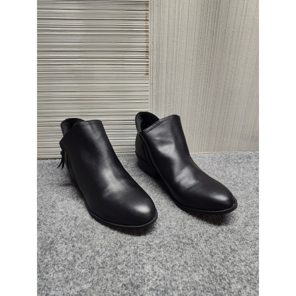 Arizona Women Booties Shoe 11W Black Ankle Leather Side Zip Pointed Toe Low Heel